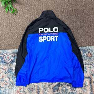 Vintage 90s Polo Sport Ralph Lauren Spell Out Blue Colorblock Windbreaker Jacket